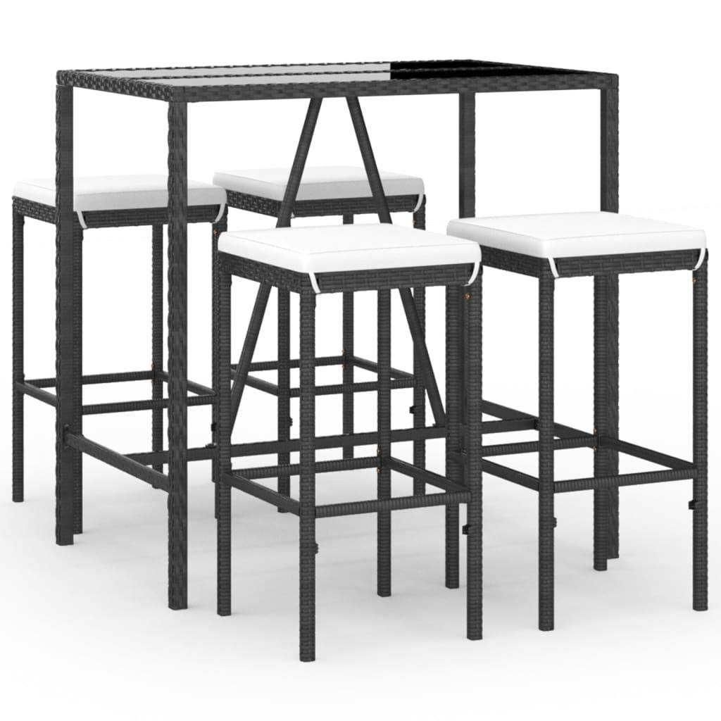 Helloshop26 - Ensemble de bar de jardin 5 pièces avec coussins noir poly rotin - Image 1