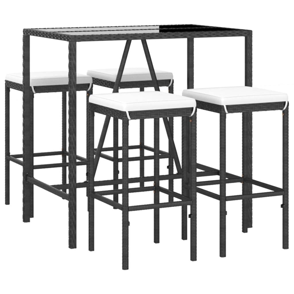 Helloshop26 - Ensemble de bar de jardin 5 pièces avec coussins noir poly rotin - Image 2