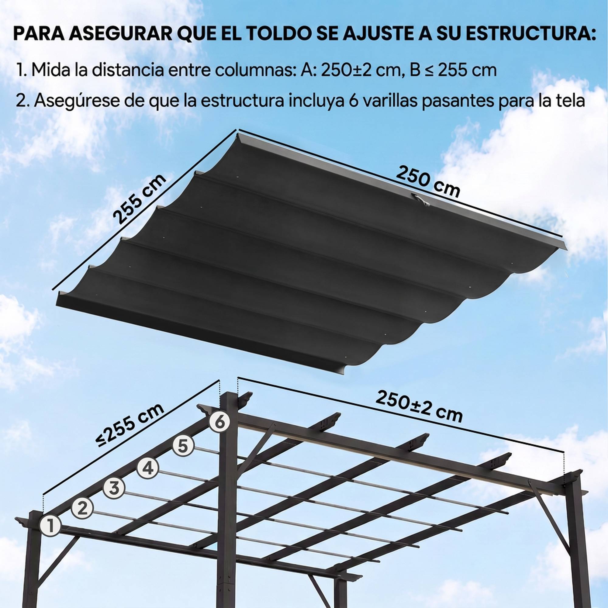 Couverture toit rétractable 2,5x2,55 m pergola 3x3, toile rechange 10 trous, gris foncé - Image 6