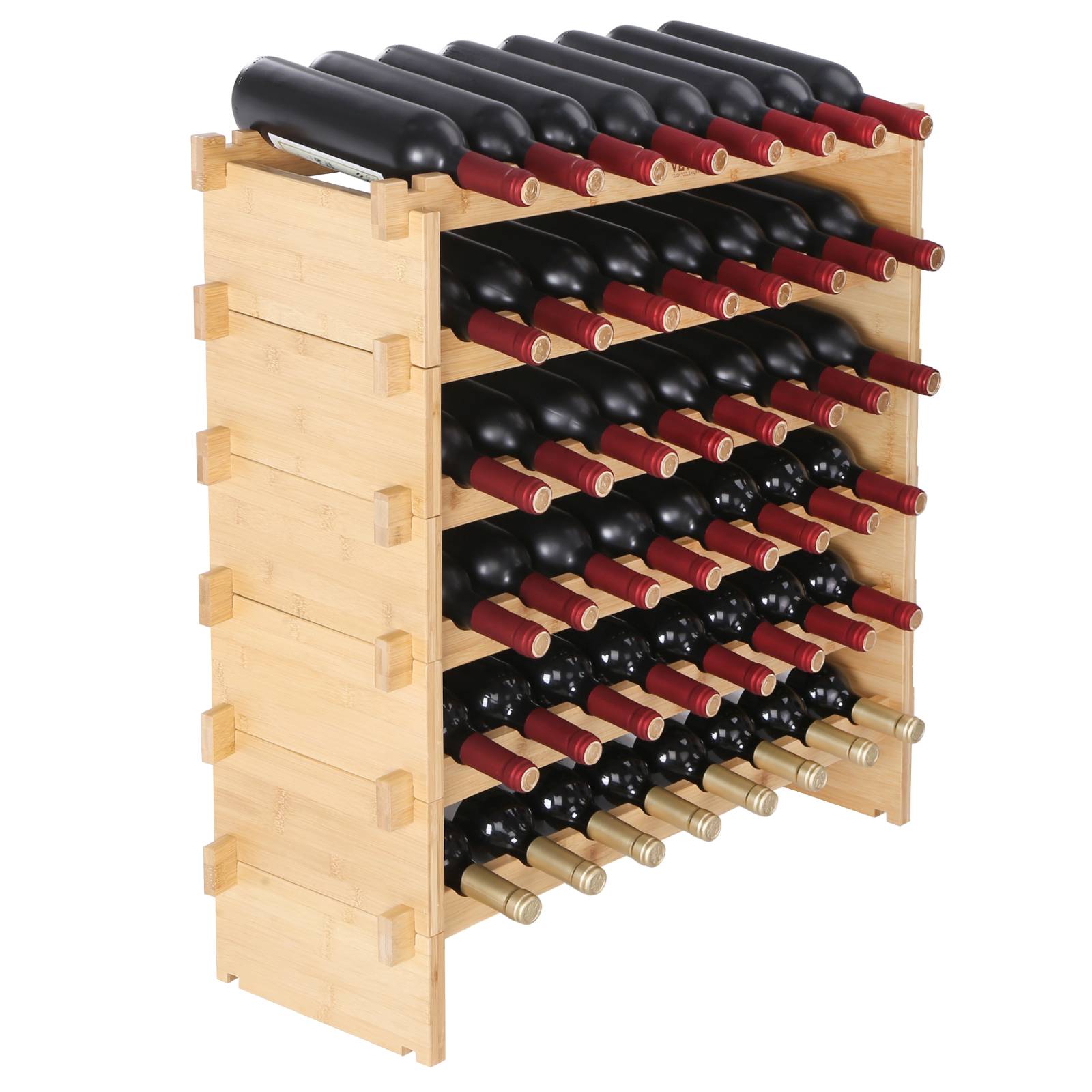 VEVOR Étagère modulable 48 bouteilles, 6 niveaux. Bambou naturel, empilable.