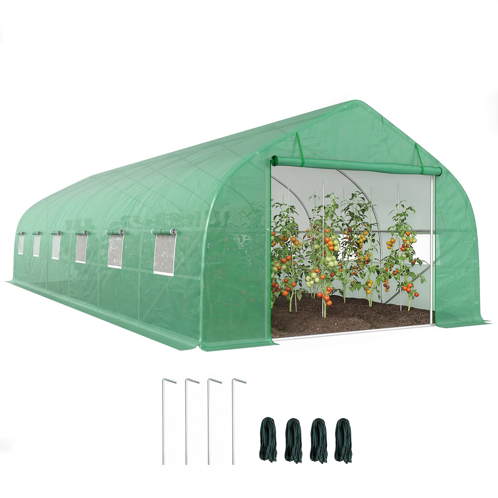 Maison Chic - Serre de jardin tunnel grande taille avec bâche PE cadre en acier porte enroulable et 12 fenêtres 8x3x2 m vert - Image 3