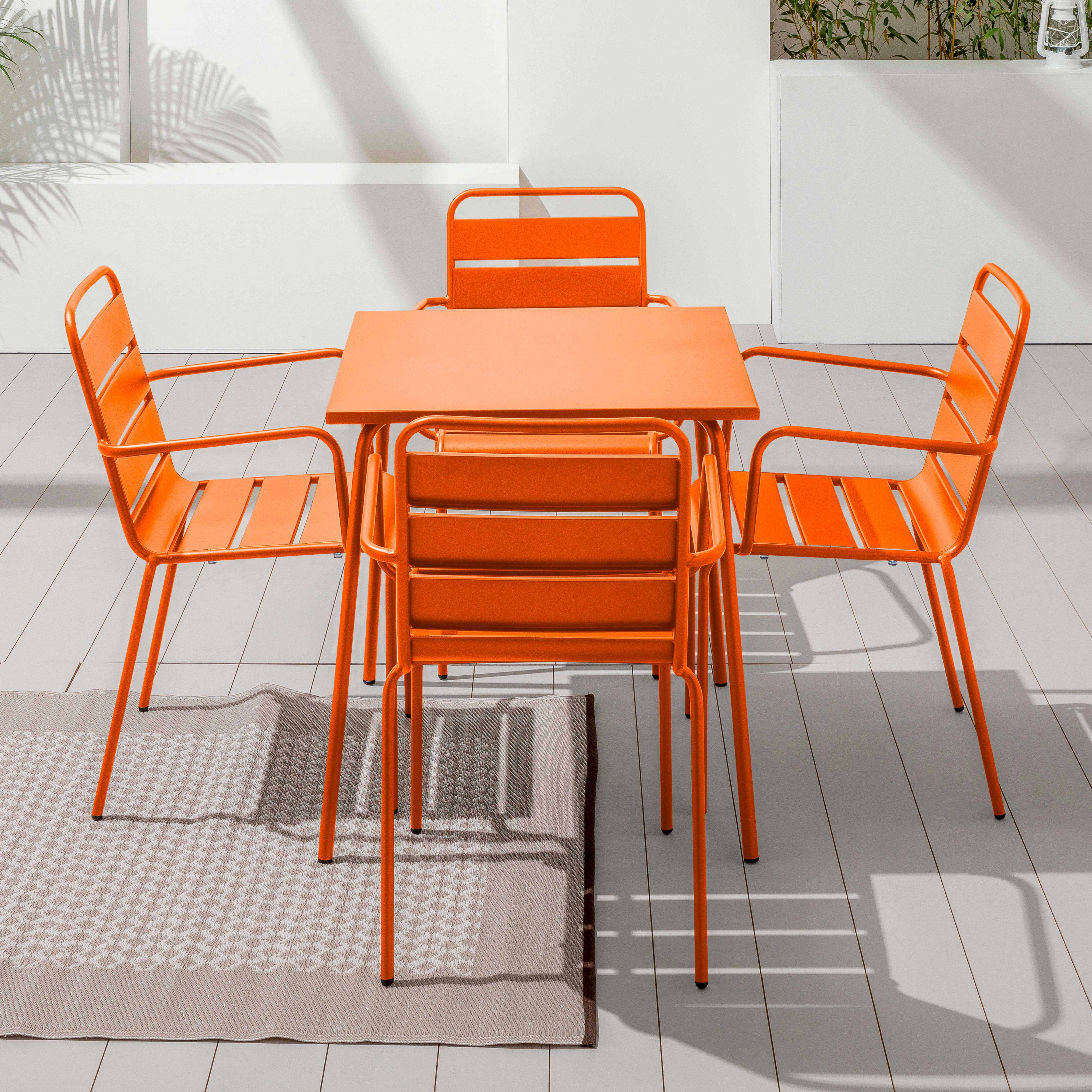 Oviala - Ensemble table de jardin carrée et 4 fauteuils acier orange Palavas - Oviala - Image 2