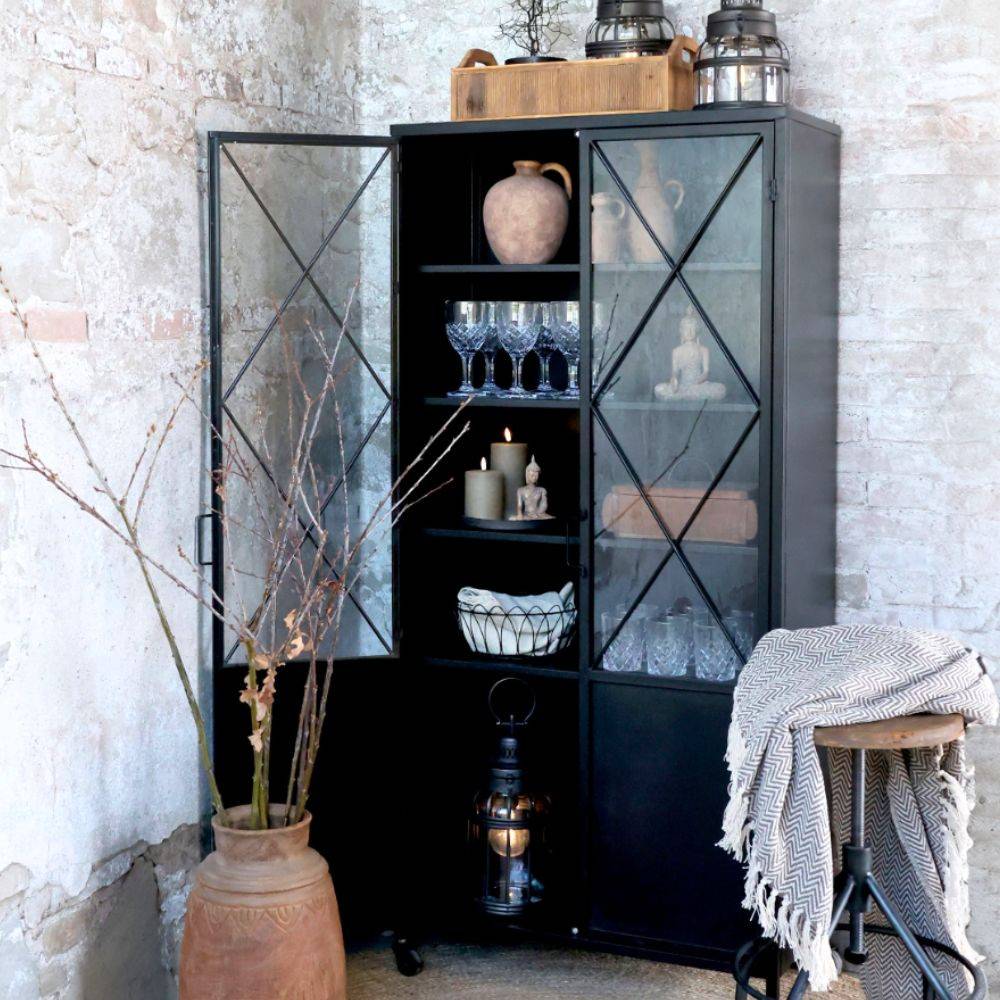 Chemin De Campagne - Armoire vitrine sur roues en fer forgé noir antique 76 x 35.5 x 160 cm Chemin de campagne - Image 2