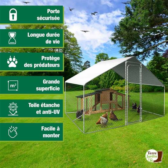 Enclos poulailler - 6 M² - Volière extérieure - Parc grillagé - TERRE JARDIN - Image 2