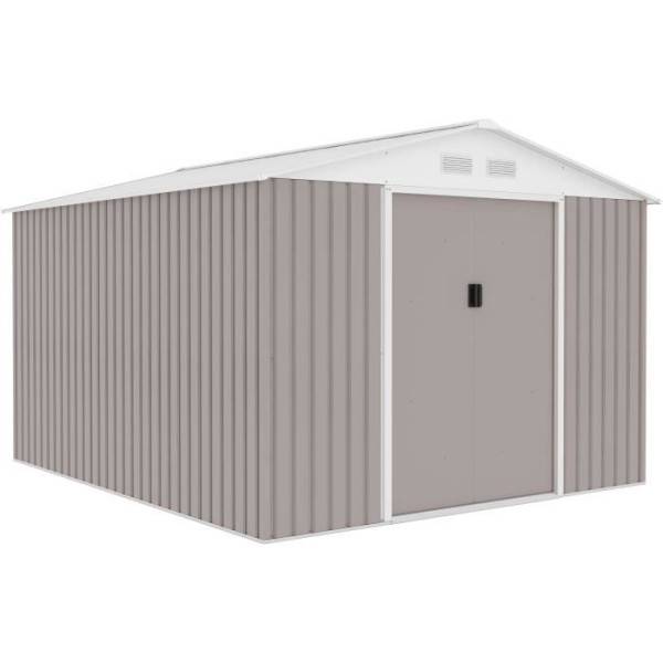 Sans Marque - Abri de jardin en métal 8,84 m² - 277 x 319 x 202 cm - URANUS - Kit d'ancrage inclus, 2 portes coulissantes - Taupe - Image 1