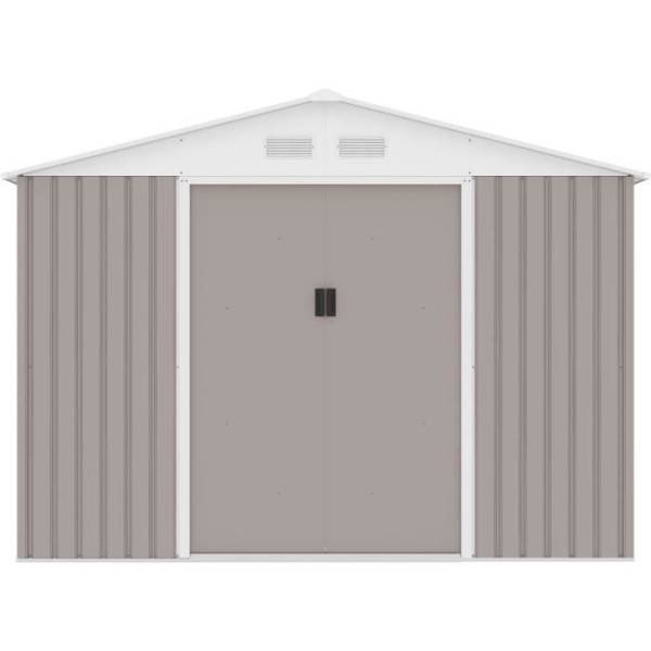 Sans Marque - Abri de jardin en métal 8,84 m² - 277 x 319 x 202 cm - URANUS - Kit d'ancrage inclus, 2 portes coulissantes - Taupe - Image 3