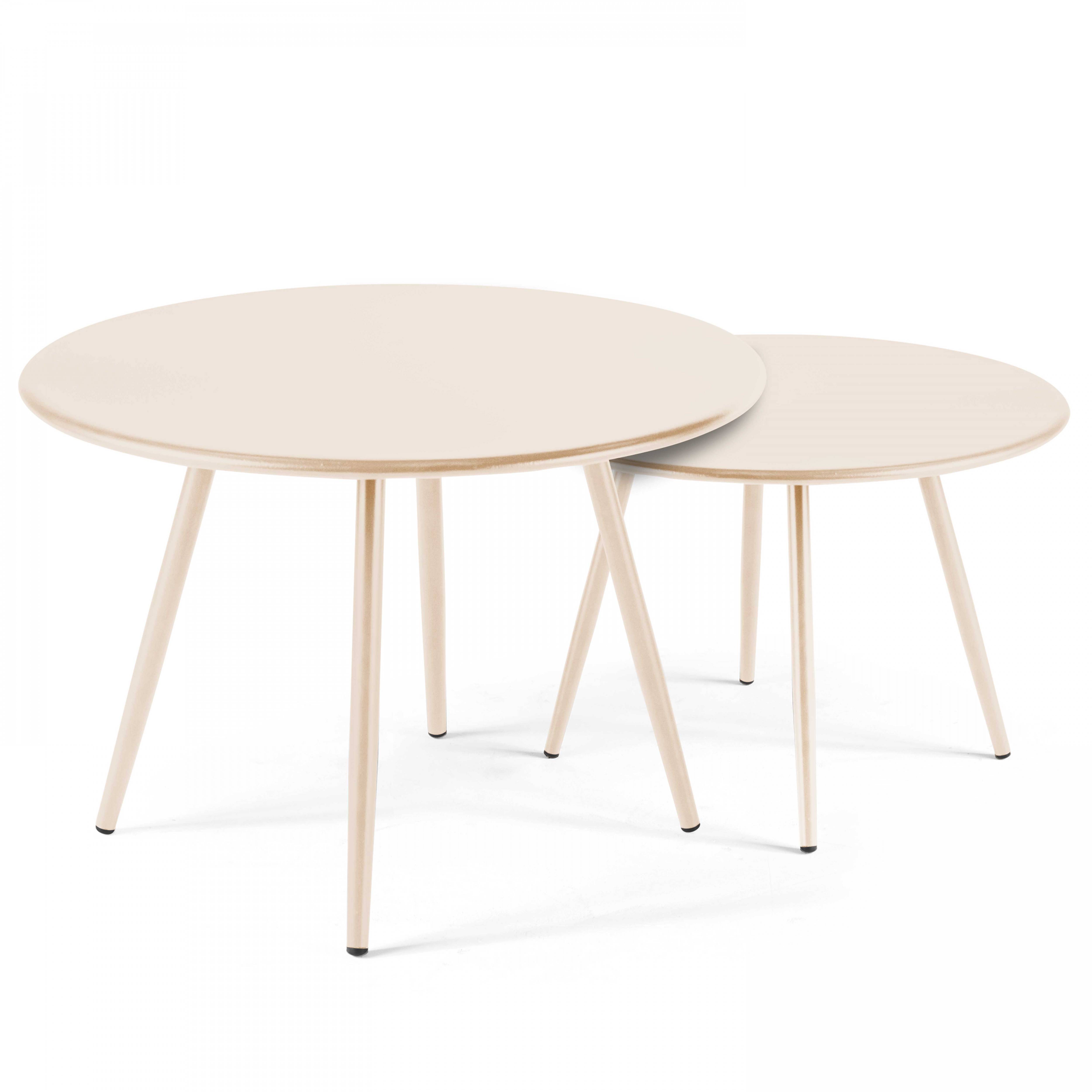 Oviala - Lot de 2 tables basses de jardin en acier ivoire 50 cm Palavas - Oviala - Image 1