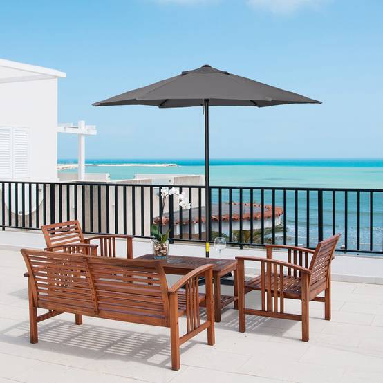 Parasol d'extérieur avec toit ventilé et mât en aluminium détachable pour jardin et terrasse, gris foncé - Image 3