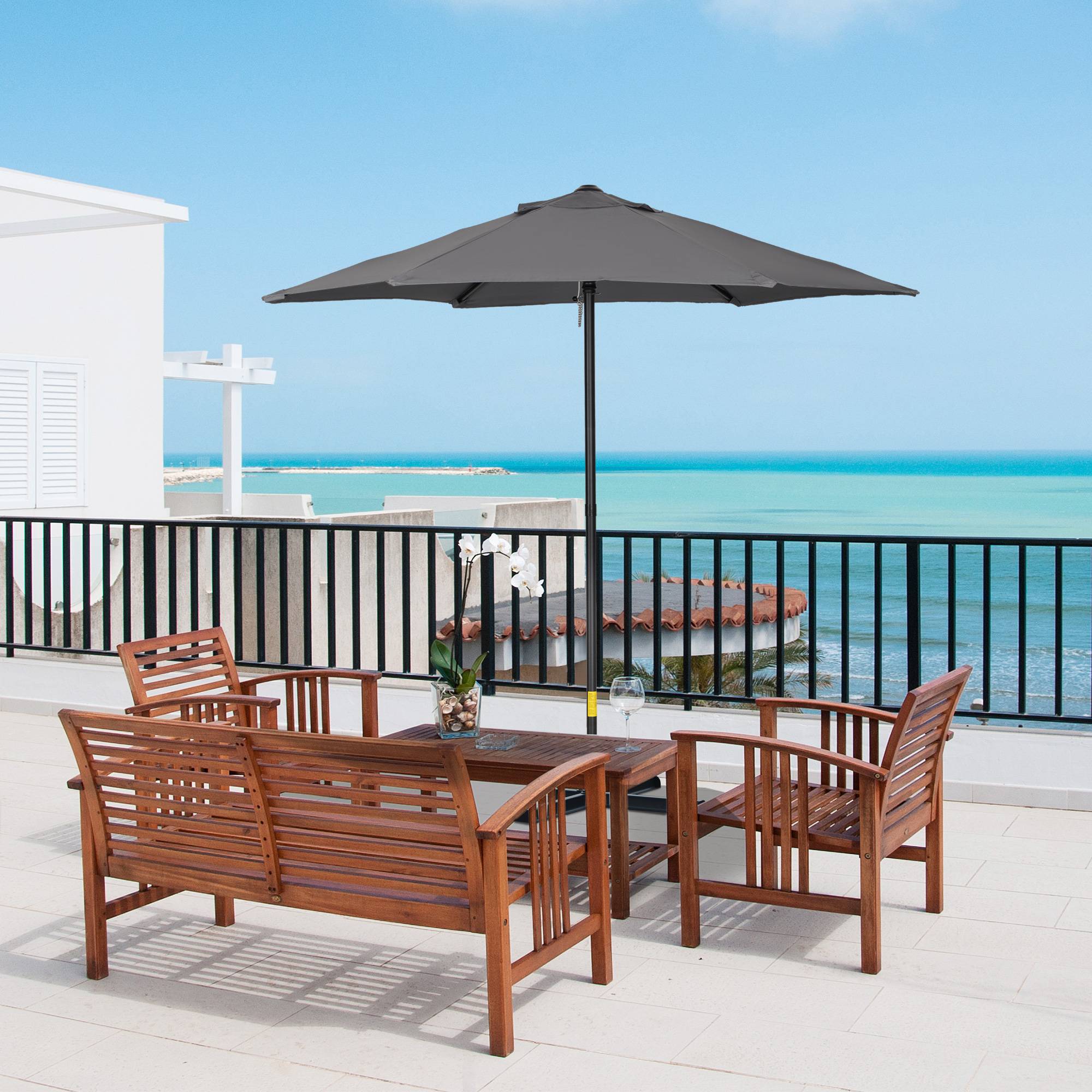 Parasol d'extérieur avec toit ventilé et mât en aluminium détachable pour jardin et terrasse, gris foncé - Image 3