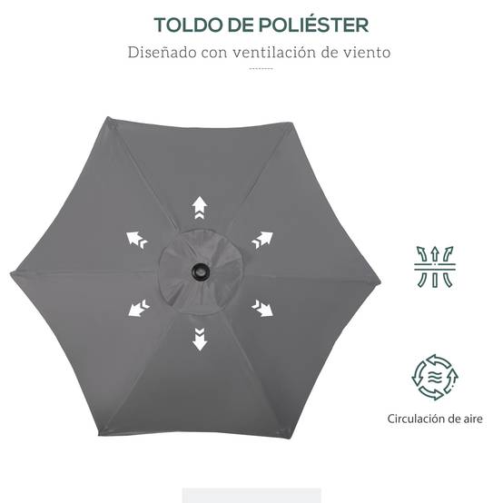 Parasol d'extérieur avec toit ventilé et mât en aluminium détachable pour jardin et terrasse, gris foncé - Image 8