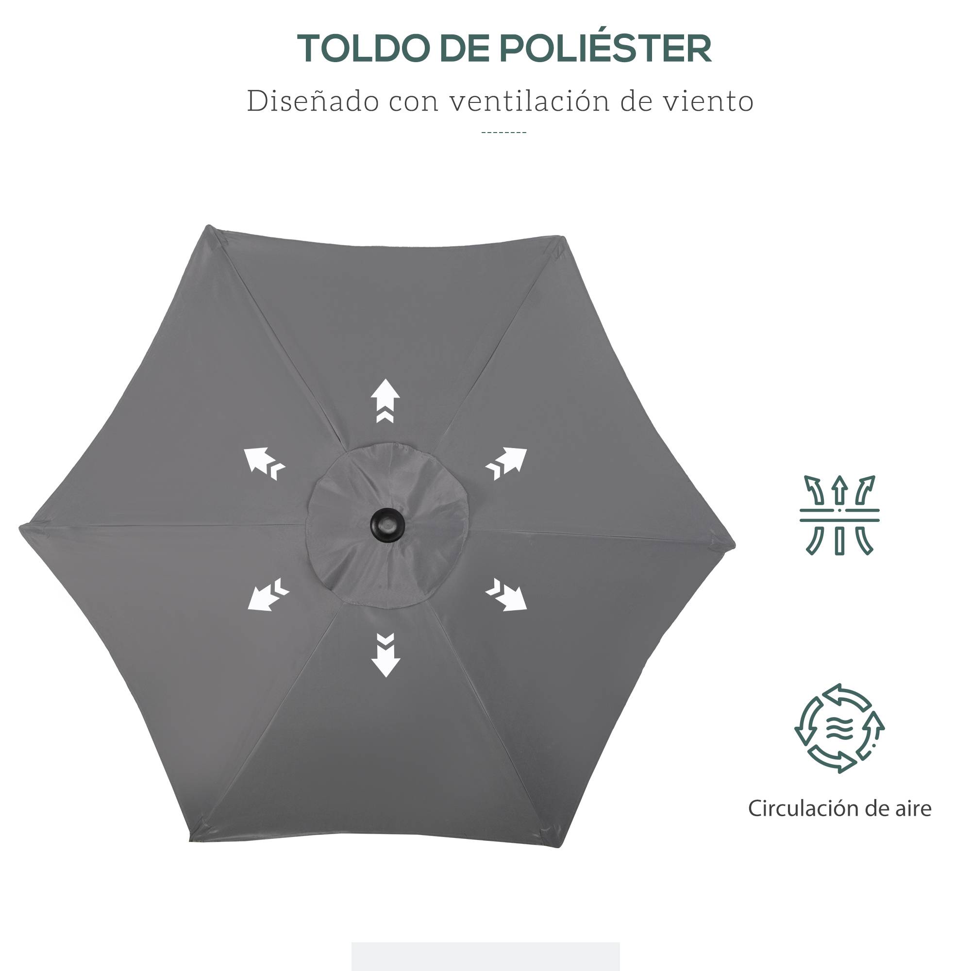 Parasol d'extérieur avec toit ventilé et mât en aluminium détachable pour jardin et terrasse, gris foncé - Image 8