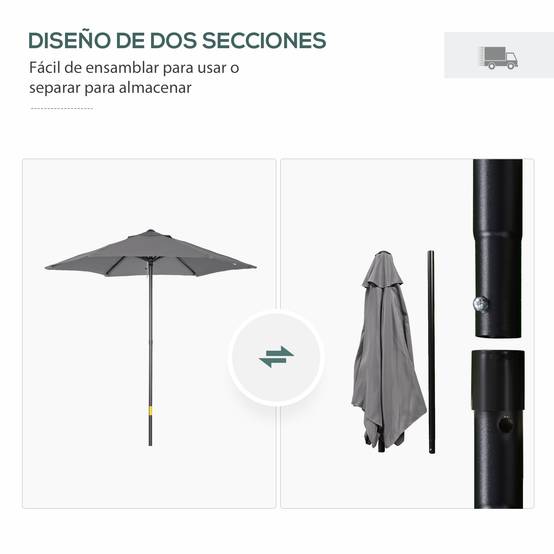 Parasol d'extérieur avec toit ventilé et mât en aluminium détachable pour jardin et terrasse, gris foncé - Image 6