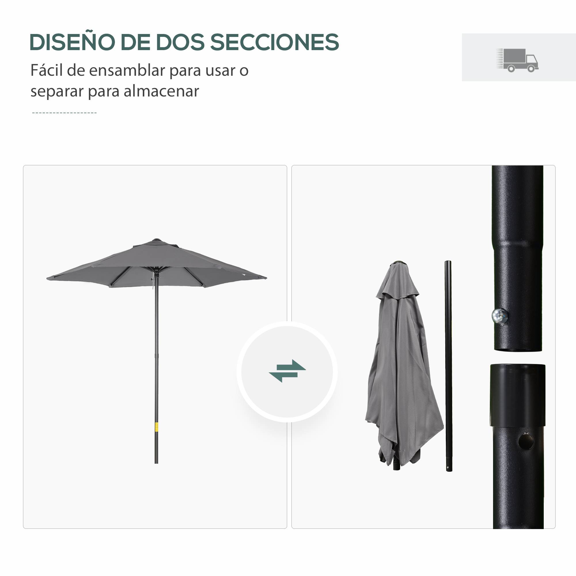 Parasol d'extérieur avec toit ventilé et mât en aluminium détachable pour jardin et terrasse, gris foncé - Image 6