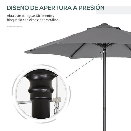 Parasol d'extérieur avec toit ventilé et mât en aluminium détachable pour jardin et terrasse, gris foncé - Image 9