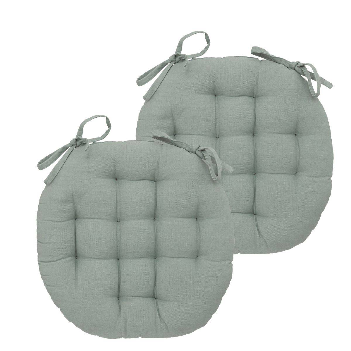 Lot de 2 Galettes de chaise en Coton Vert Céladon D 38 cm - Image 1
