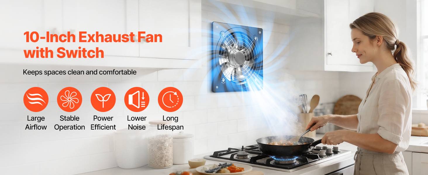 Vevor - VEVOR Ventilateur Extraction Mural Extracteur 25,4 cm 50 W Variateur de Vitesse - Image 9