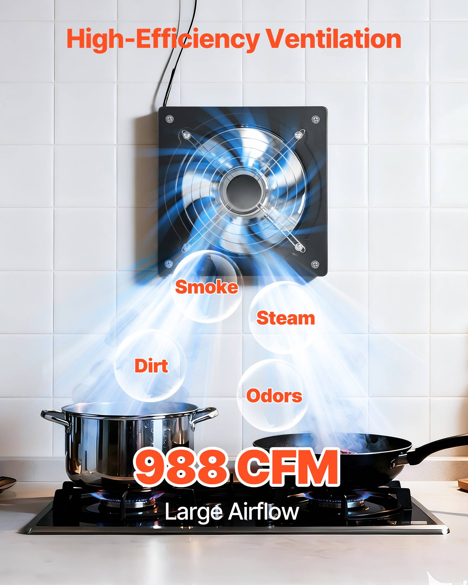 Vevor - VEVOR Ventilateur Extraction Mural Extracteur 25,4 cm 50 W Variateur de Vitesse - Image 2