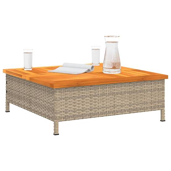 PANGIVO - Table de jardin beige résine tressée et bois acacia 70 x 70 x 25 cm - PANGIVO - Image 4