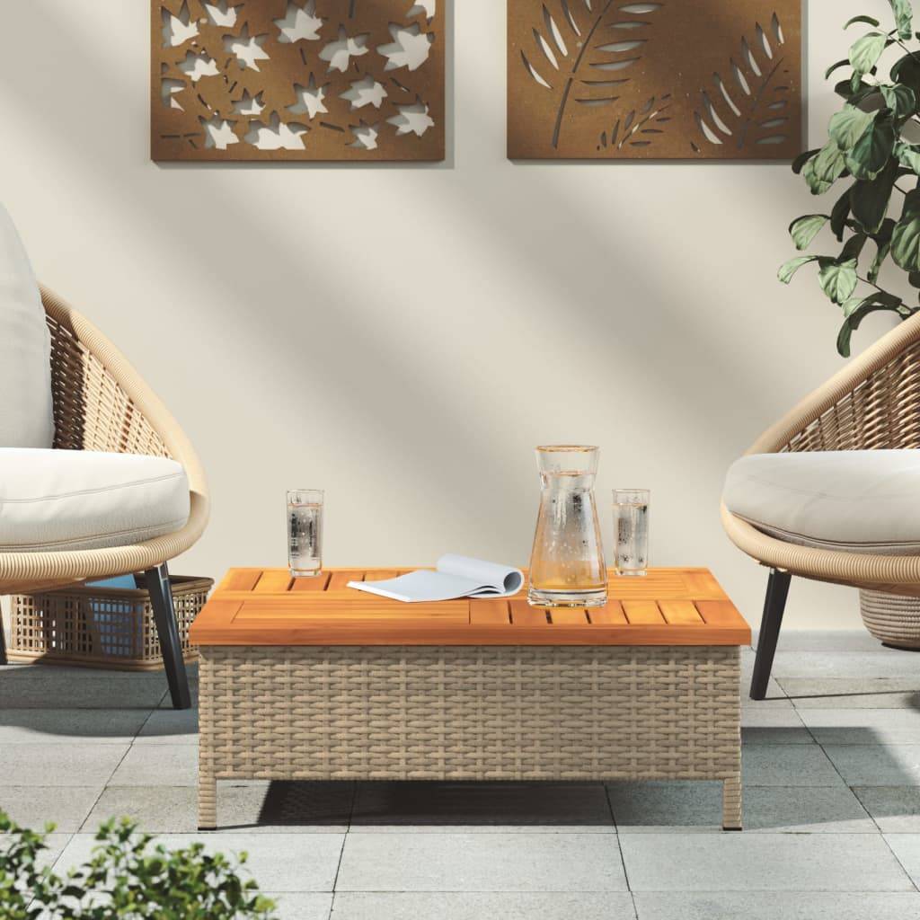 PANGIVO - Table de jardin beige résine tressée et bois acacia 70 x 70 x 25 cm - PANGIVO - Image 3