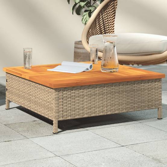 PANGIVO - Table de jardin beige résine tressée et bois acacia 70 x 70 x 25 cm - PANGIVO - Image 1