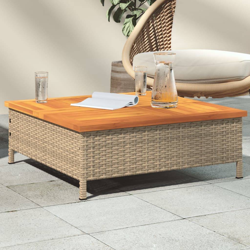 PANGIVO - Table de jardin beige résine tressée et bois acacia 70 x 70 x 25 cm - PANGIVO - Image 1