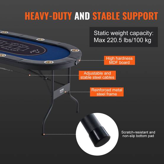 Vevor - VEVOR Table poker pliable 183 cm, 8 joueurs. Rails rembourrés, porte-gobelets. - Image 6