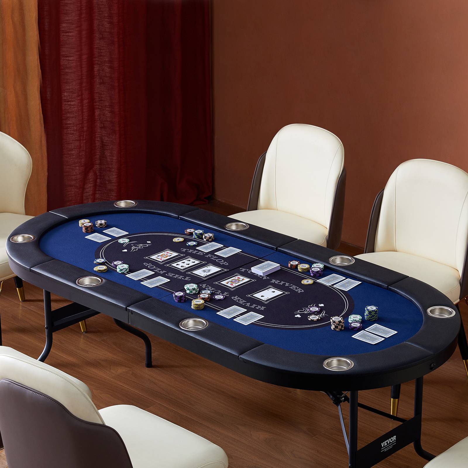 Vevor - VEVOR Table poker pliable 183 cm, 8 joueurs. Rails rembourrés, porte-gobelets. - Image 8