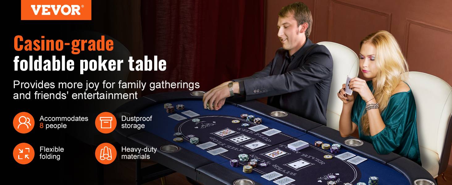 Vevor - VEVOR Table poker pliable 183 cm, 8 joueurs. Rails rembourrés, porte-gobelets. - Image 9