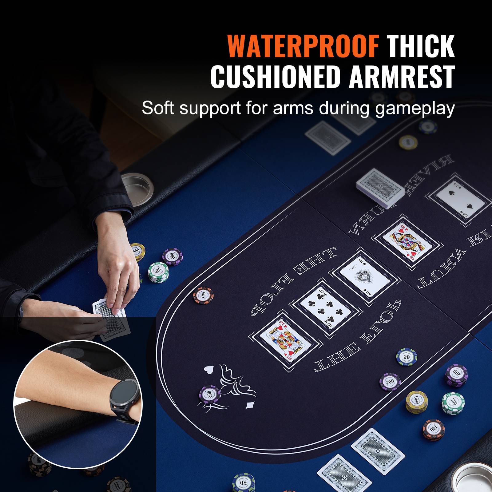 Vevor - VEVOR Table poker pliable 183 cm, 8 joueurs. Rails rembourrés, porte-gobelets. - Image 4