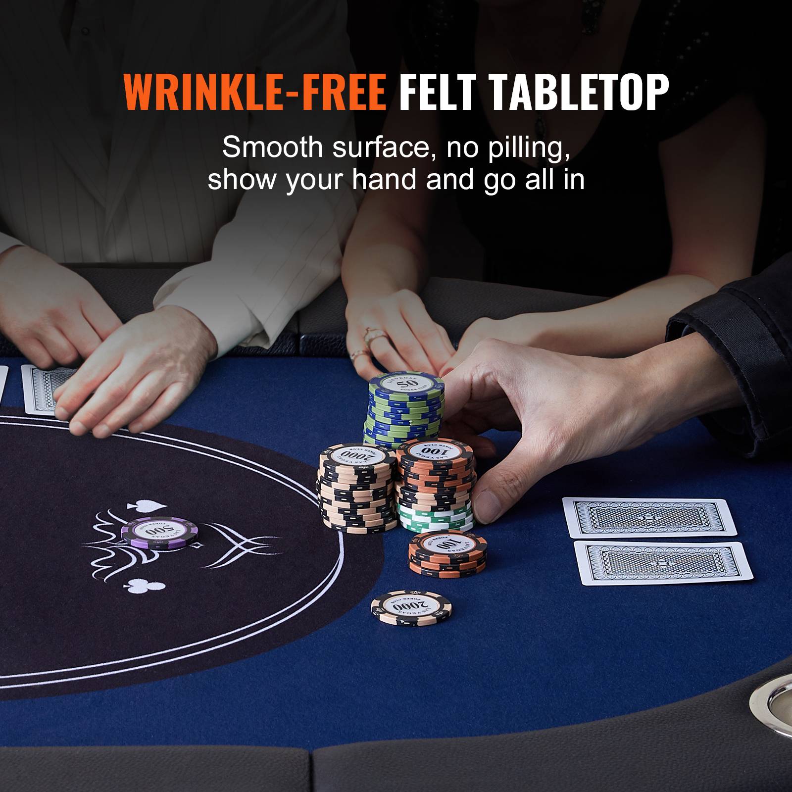 Vevor - VEVOR Table poker pliable 183 cm, 8 joueurs. Rails rembourrés, porte-gobelets. - Image 5