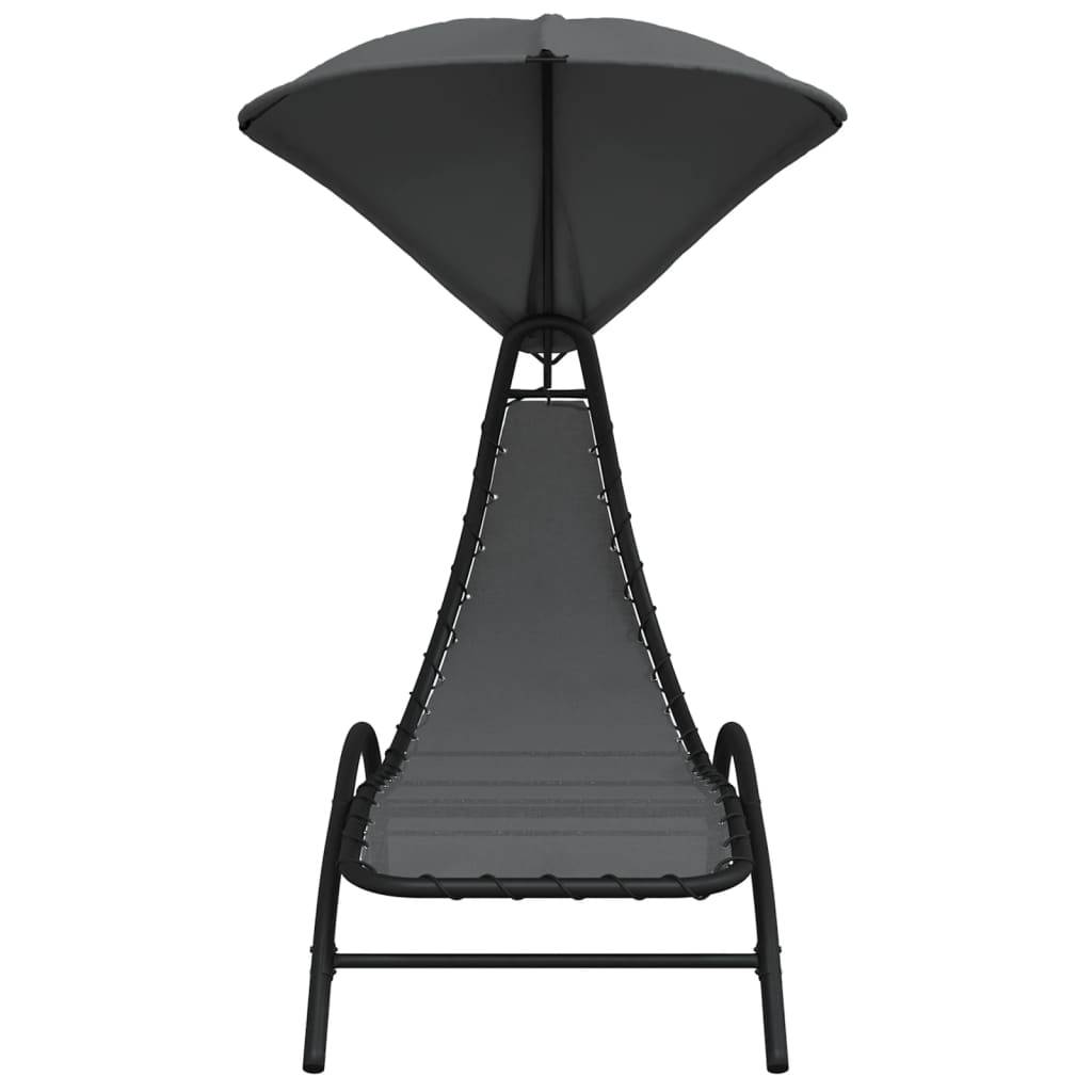 Helloshop26 - Transat chaise longue bain de soleil lit de jardin terrasse meuble d'extérieur et auvent 167 x 80 x 195 cm tissu et acier gris foncé - Image 2