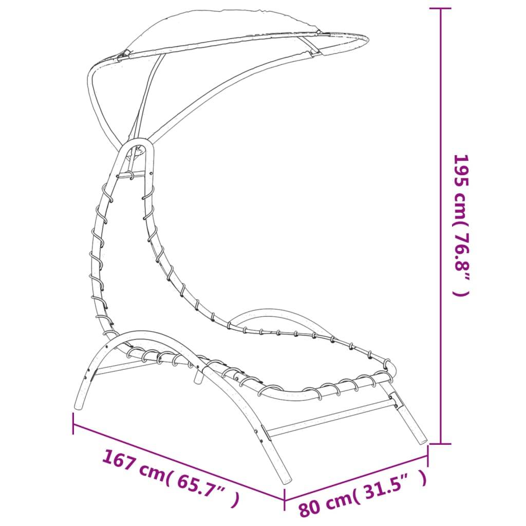 Helloshop26 - Transat chaise longue bain de soleil lit de jardin terrasse meuble d'extérieur et auvent 167 x 80 x 195 cm tissu et acier gris foncé - Image 5