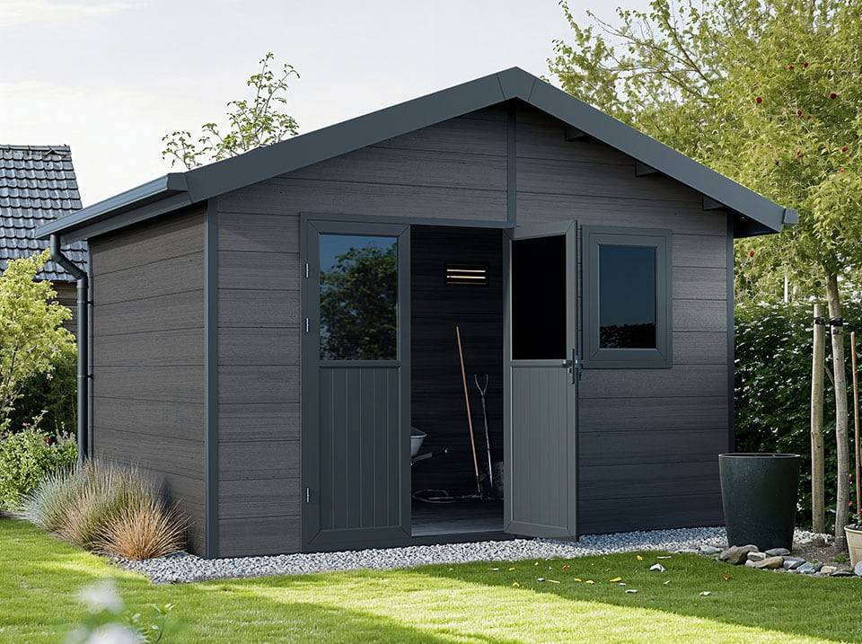 Abri de Jardin Composite ISORA - 12m2 Gris - Cabane Atelier / Abri Velo - Image 1