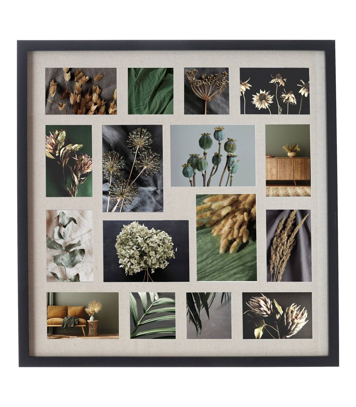 Pêle-mêle Multivues 16 Photos en bois Noir et verre 63 x 63 cm - Image 1