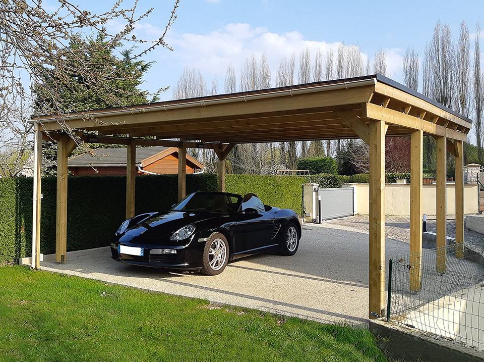 Direct Abris - Carport Bois CASTELLANE 558X555 Panneau Latéral Intégré - Toiture en Bois + Feutre Bitumeux - Abri 2Voiture - Image 5