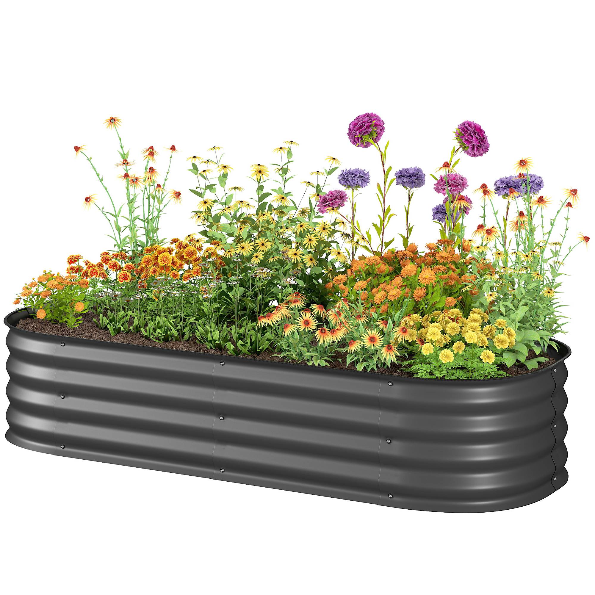 Sans Marque - Grand pot fleurs extérieur acier galvanisé base ouverte bords sécurité 150x62x30 cm gris - Image 2
