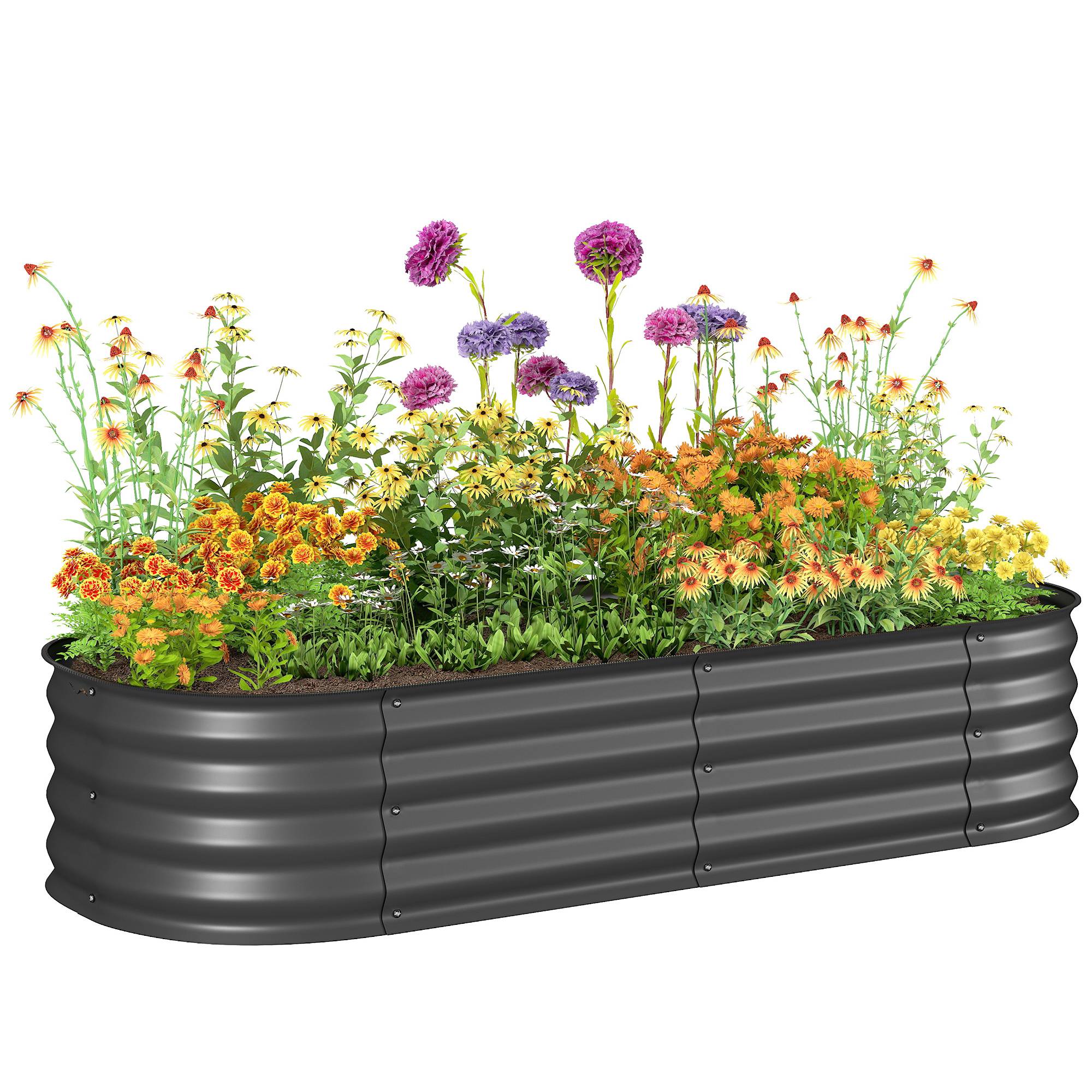 Sans Marque - Grand pot fleurs extérieur acier galvanisé base ouverte bords sécurité 150x62x30 cm gris - Image 1