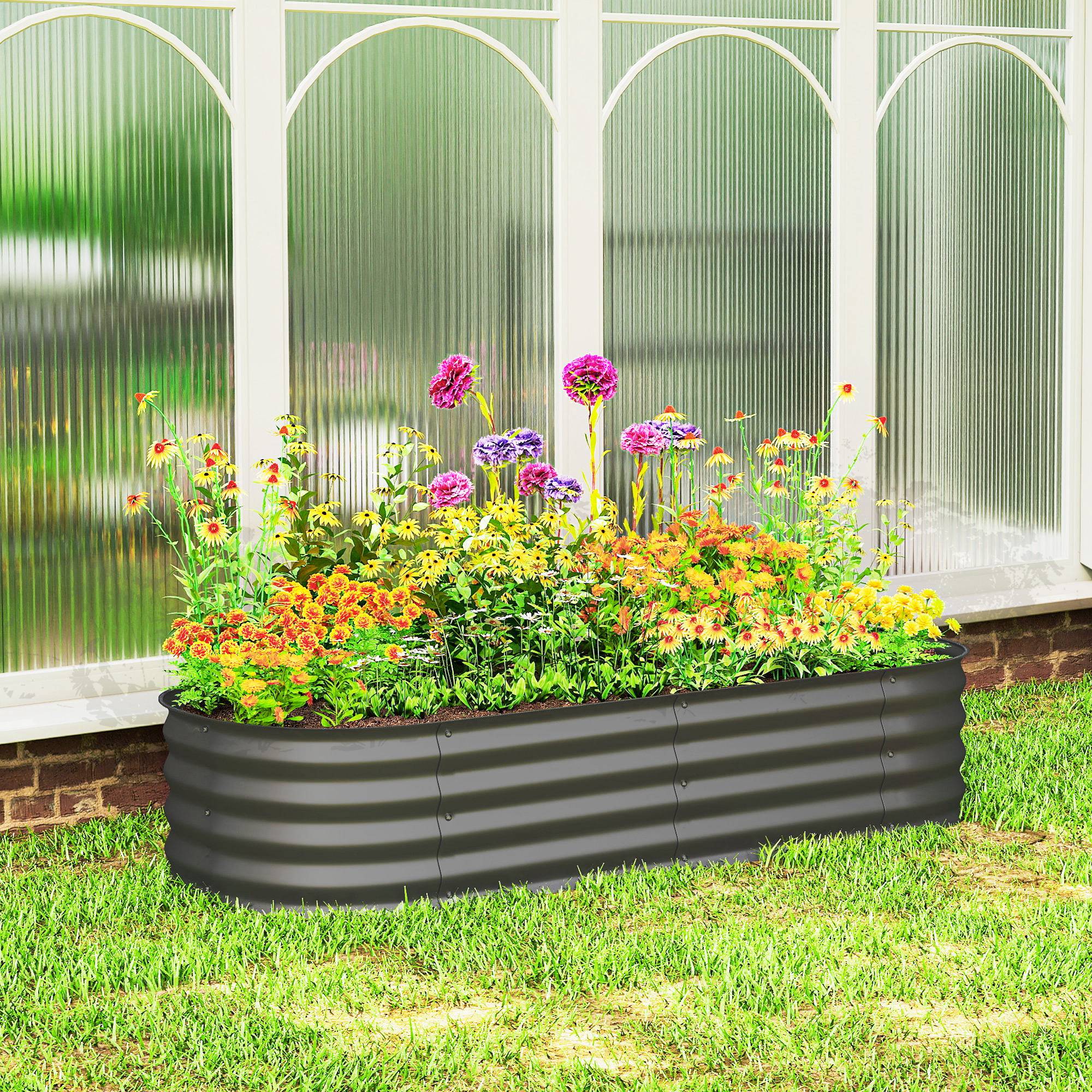 Sans Marque - Grand pot fleurs extérieur acier galvanisé base ouverte bords sécurité 150x62x30 cm gris - Image 4