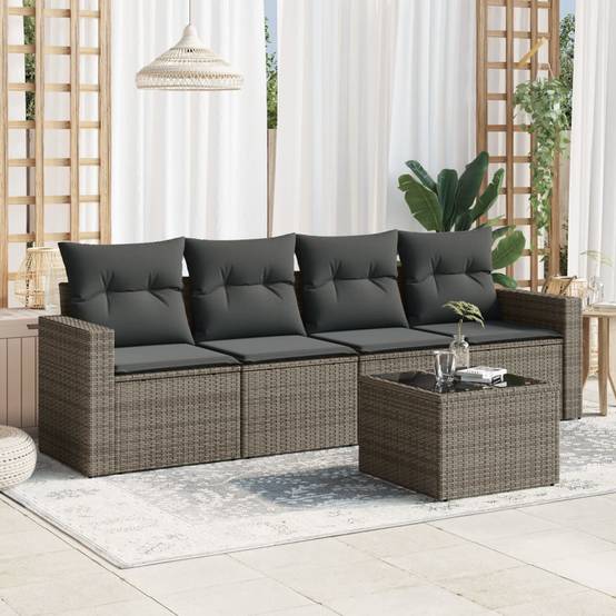 ComfortXL - Salon de Jardin Bas 4 Places avec Rangement Intégré en Résine Tressée Grise et Table Basse Verre – ComfortXL Outdoor Living - Image 1