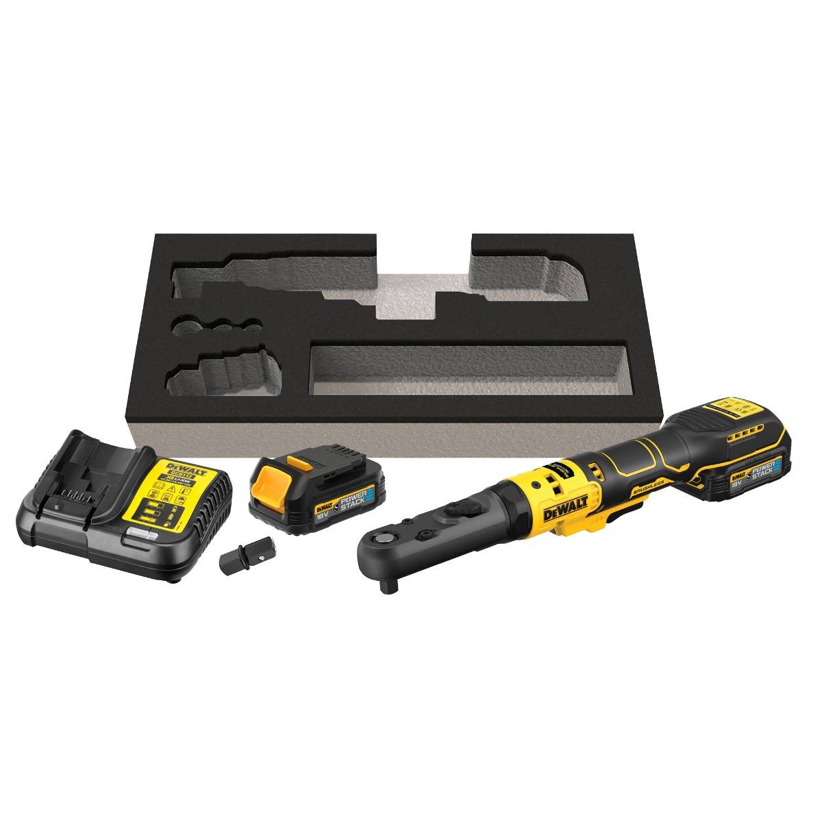 Clé à cliquet DEWALT XR 18V Brushless - Batteries 2 x 1.7 Ah - Têtes interchangeables 1/4', 3/8' et porte-embout hexagonal 1/4' - DCF510E2G-QW - Image 1