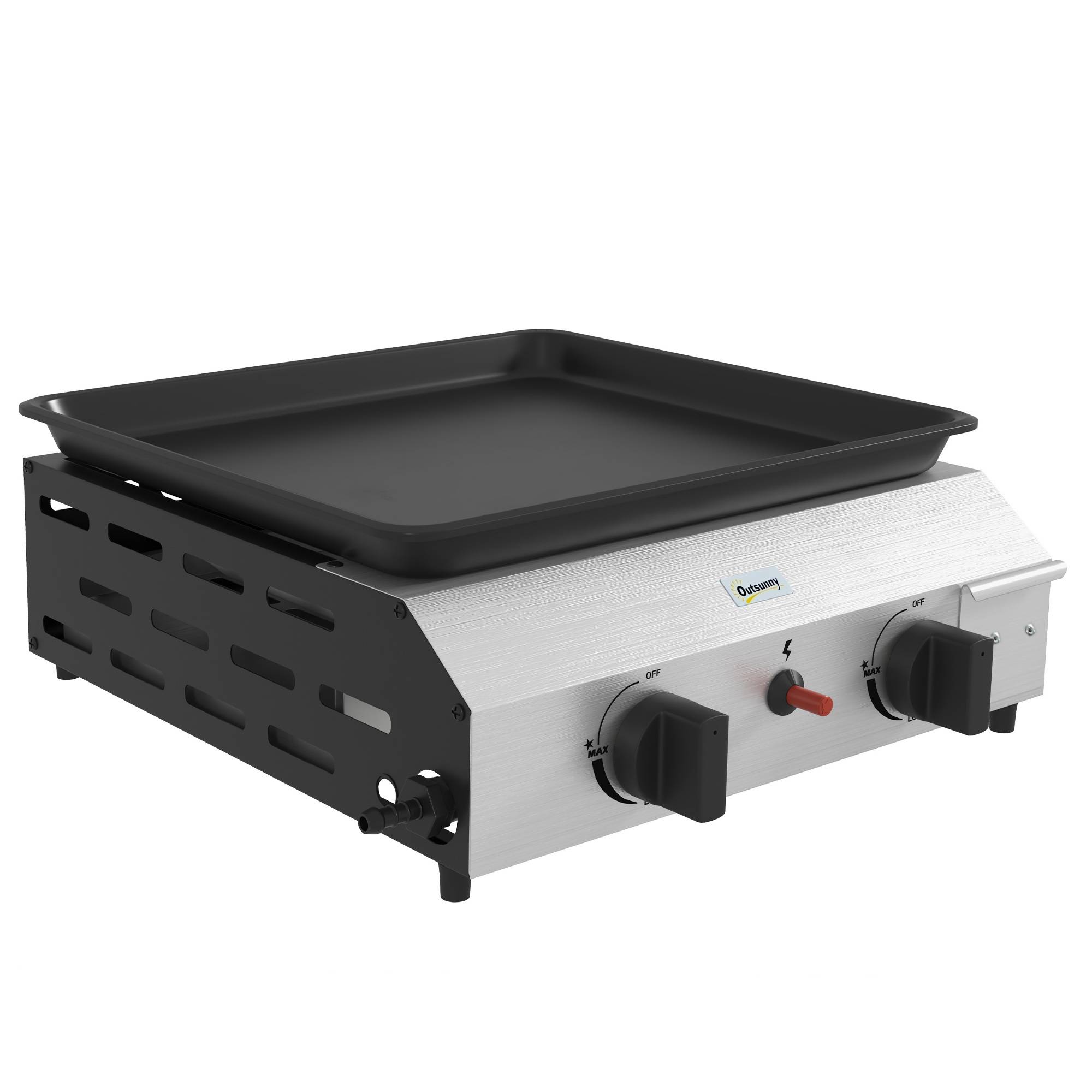 Sans Marque - Plaque cuisson gaz barbecue 2 brûleurs antiadhésif puissance 4,8kW argent