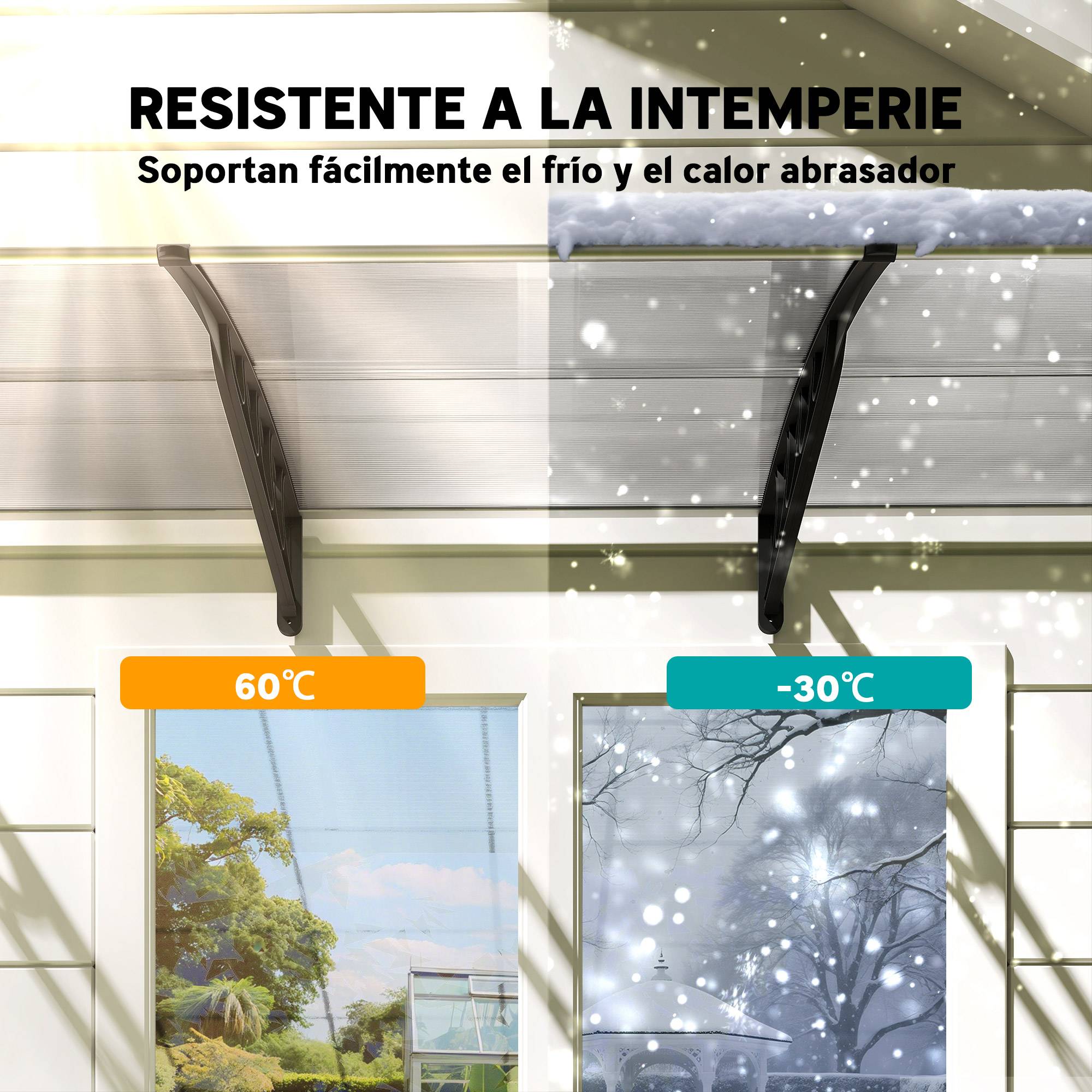 Store extérieur pour portes et fenêtres 303 x 96 cm, toit de protection transparent en polycarbonate - Image 8