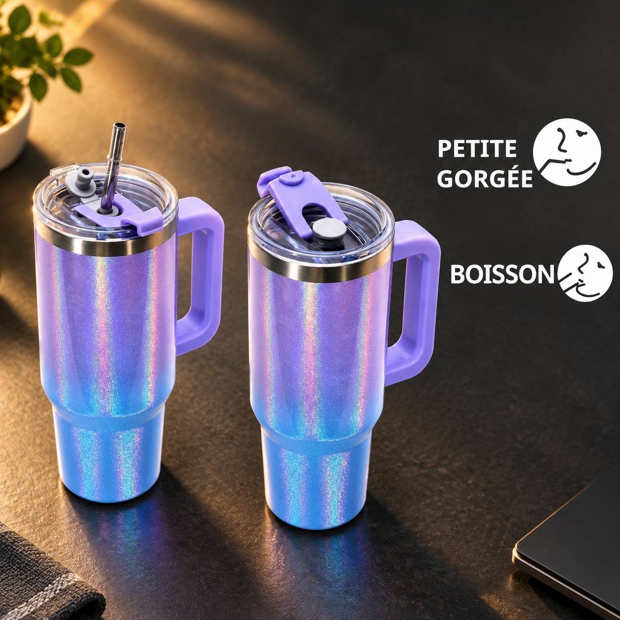 Gobelet Isotherme Acier Inoxydable Étanche Poignée Lavable Lave-Vaisselle Pour Voyage Bureau Sport - Image 7