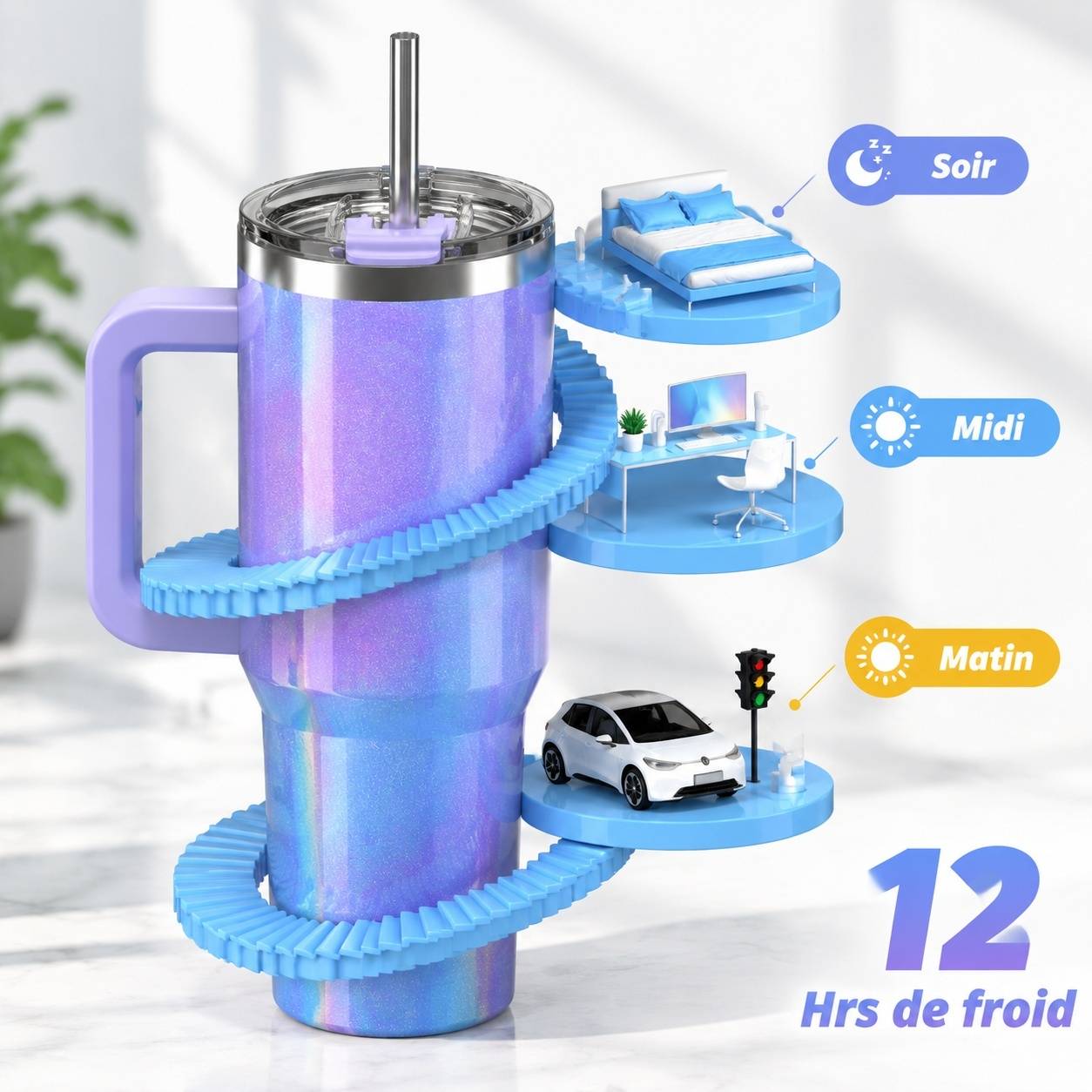 Gobelet Isotherme Acier Inoxydable Étanche Poignée Lavable Lave-Vaisselle Pour Voyage Bureau Sport - Image 6