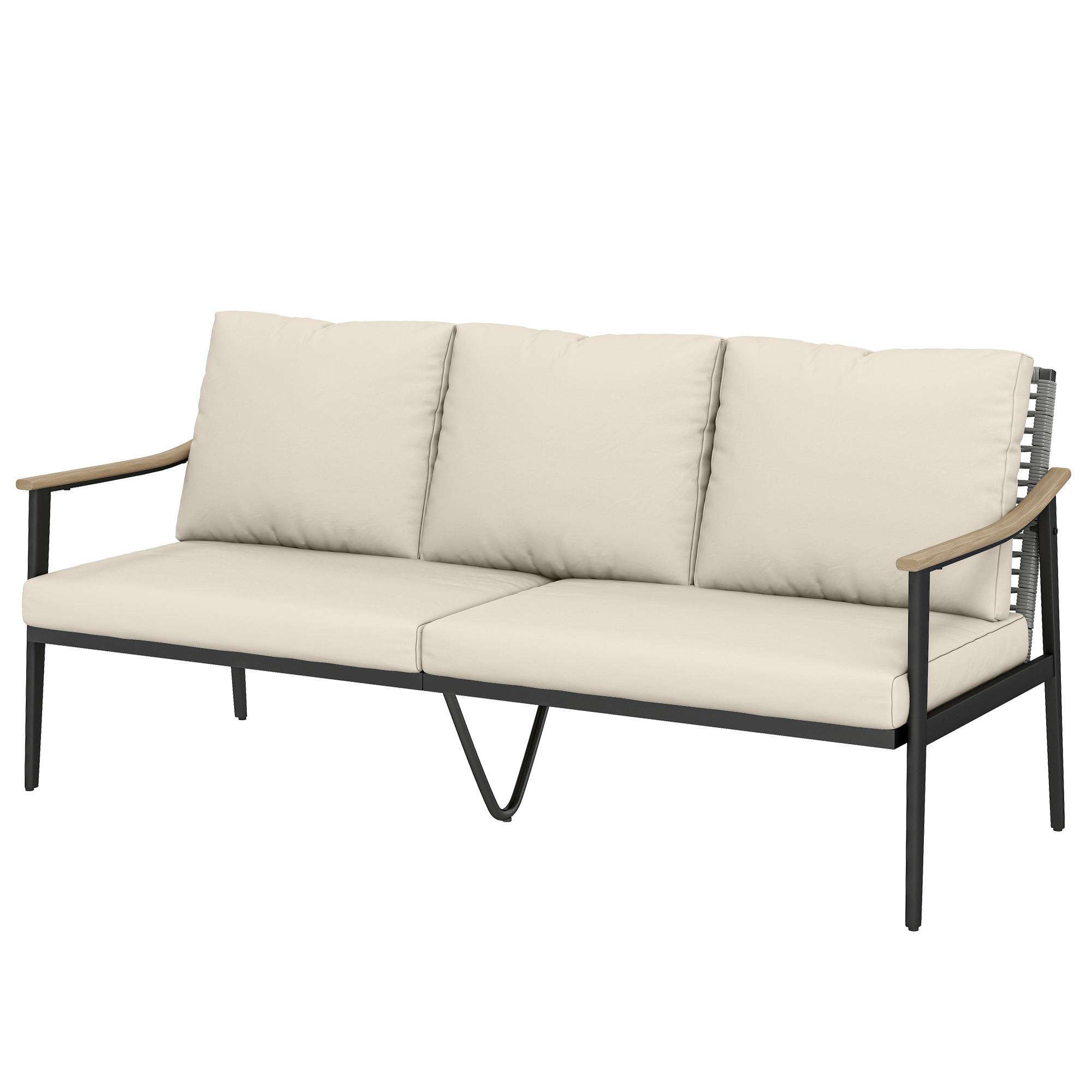 ComfortXL - Canapé extérieur 3 places Résine tressée Véranda Dossier rond imitation bois 176x75x78cm Kaki - ComfortXL Outdoor Living - Image 2