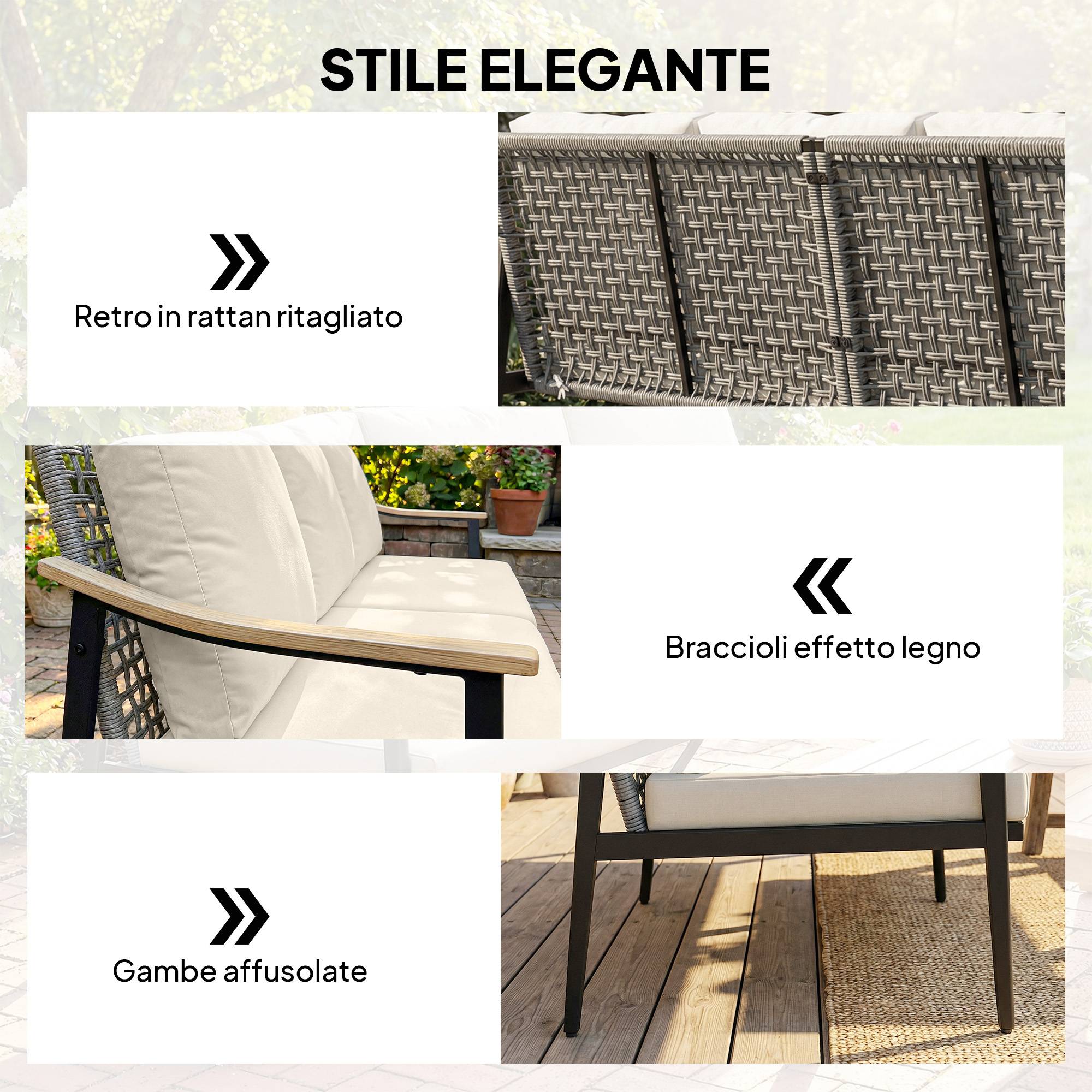 ComfortXL - Canapé extérieur 3 places Résine tressée Véranda Dossier rond imitation bois 176x75x78cm Kaki - ComfortXL Outdoor Living - Image 7