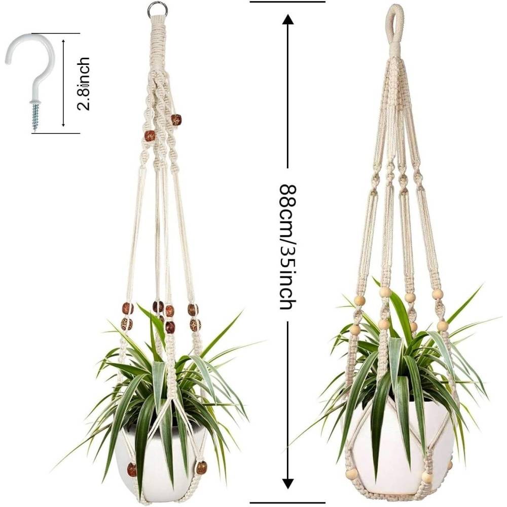 Lot de 2 cintres plantes suspendues - Perles bois - 4 crochets inclus - Décoration intérieur - Image 2