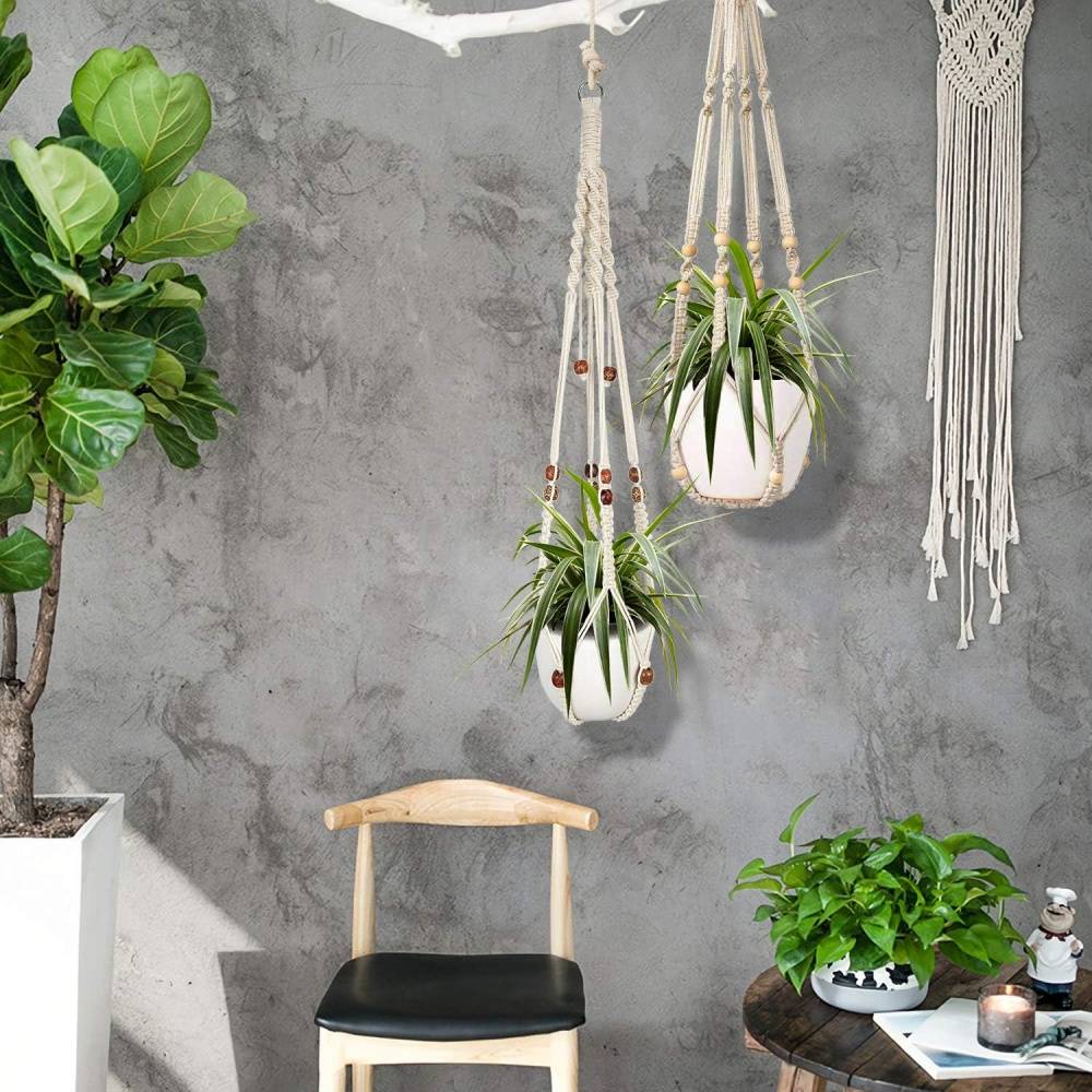 Lot de 2 cintres plantes suspendues - Perles bois - 4 crochets inclus - Décoration intérieur - Image 5