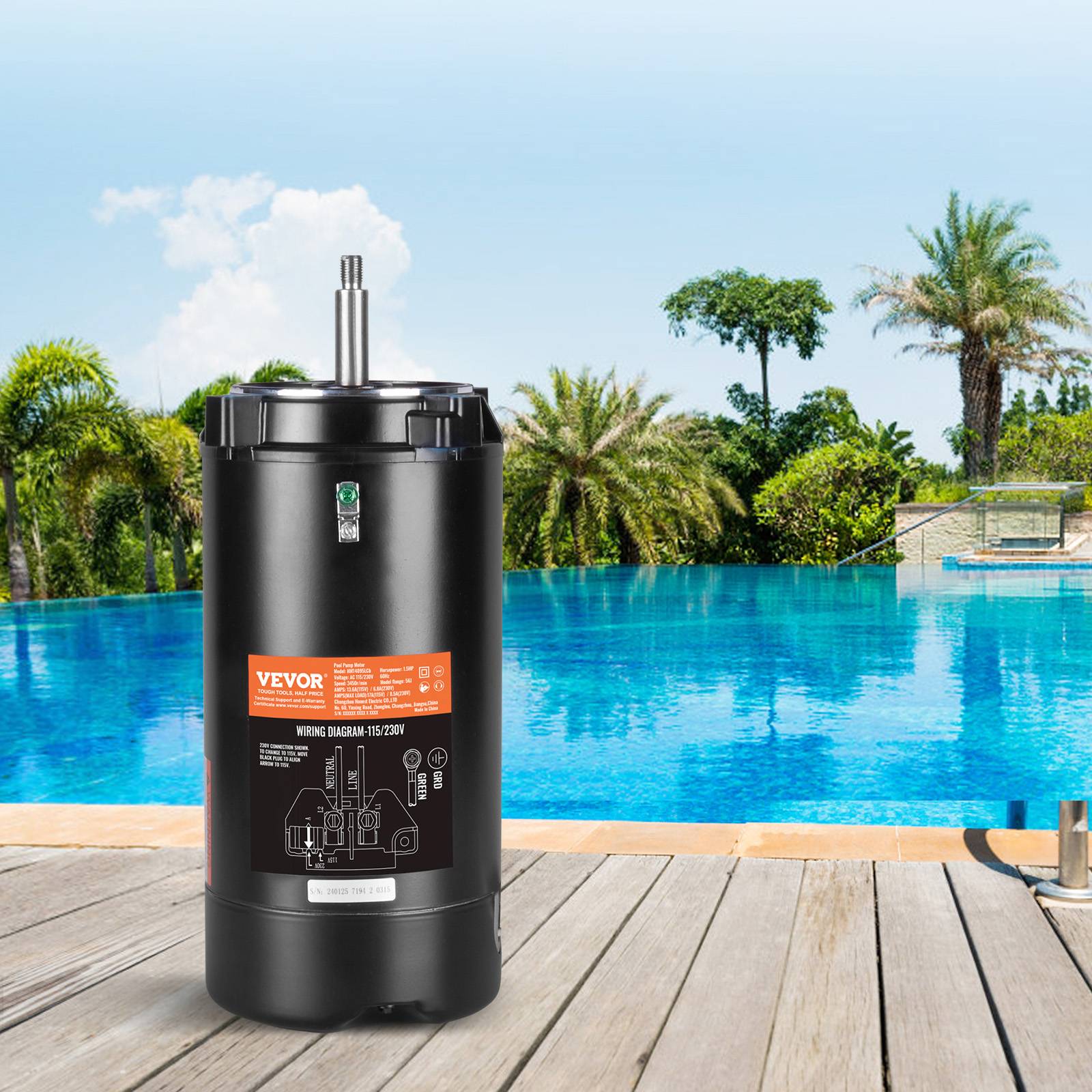 Vevor - VEVOR Moteur pompe piscine 1,5 CV 56J 115/230 V 3450 tr/min condensateur 90 μF/250 V rotation CCW remplacement moteur - Image 8