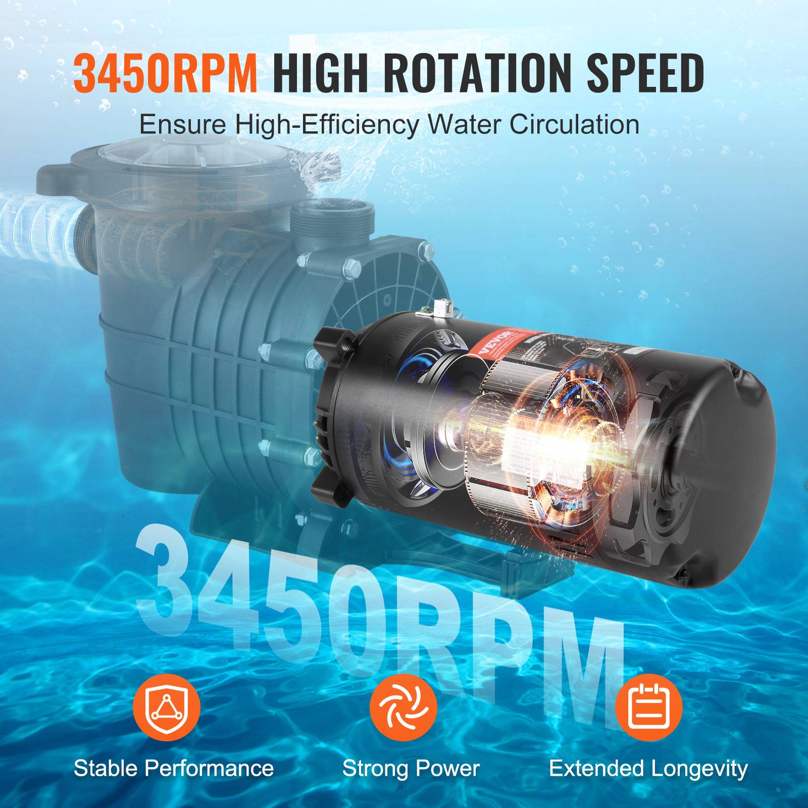 Vevor - VEVOR Moteur pompe piscine 1,5 CV 56J 115/230 V 3450 tr/min condensateur 90 μF/250 V rotation CCW remplacement moteur - Image 3